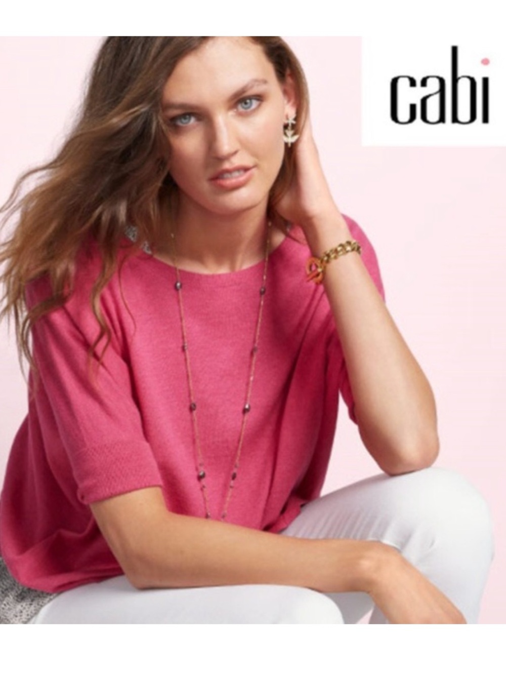 CAbi NWT Fuchsia Pink Cartwheel Pullover Lightweight Cropped Sweater 5279